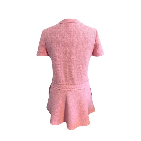 Zara Pink Tweed Drop Waist Mini Dress Gold Buttons Pockets M SOLD OUT on Website - Picture 6 of 7